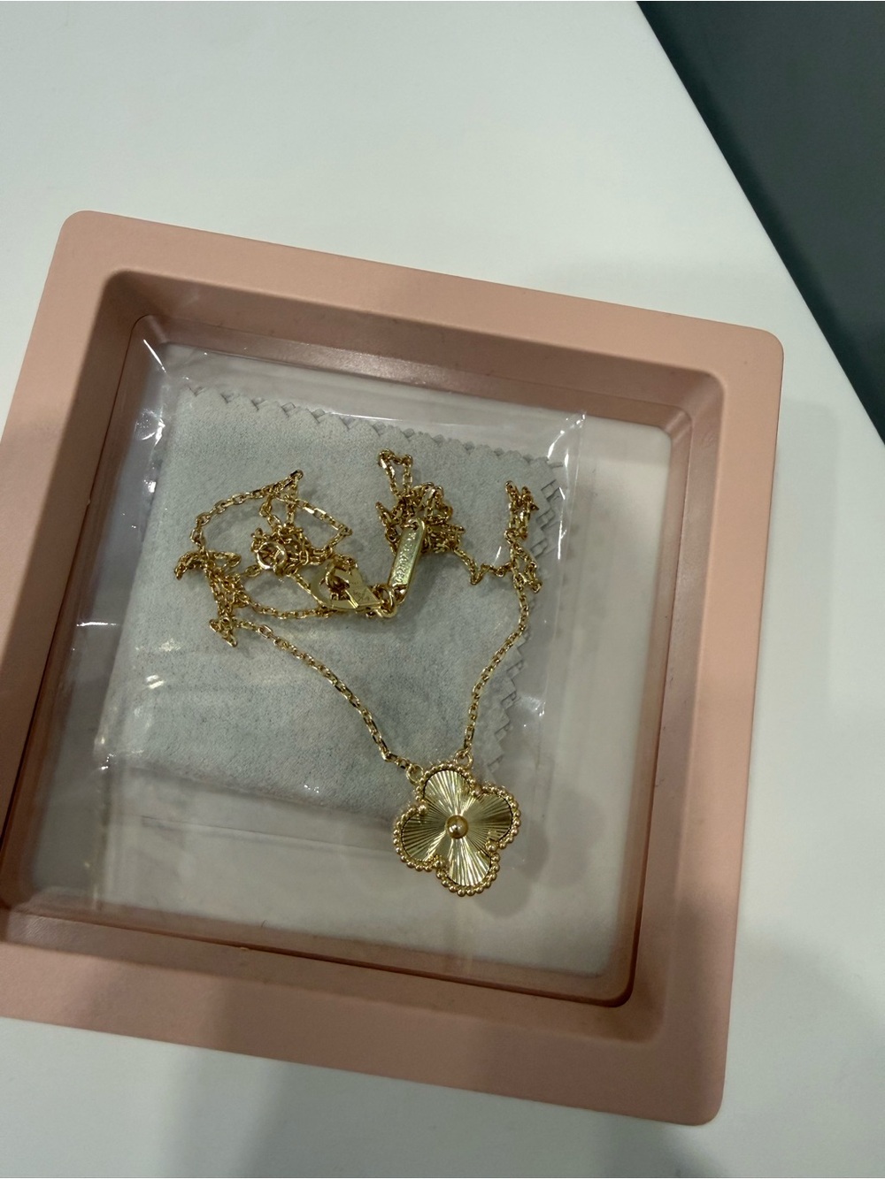 Van Cleef Gold Floral Four-Petal Pendant Necklace for Women